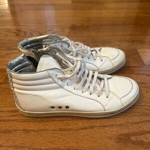 P448 White and Silver High-Top Sneakers